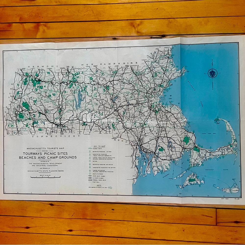 Vintage Map Massachusetts Tourist Map 1940